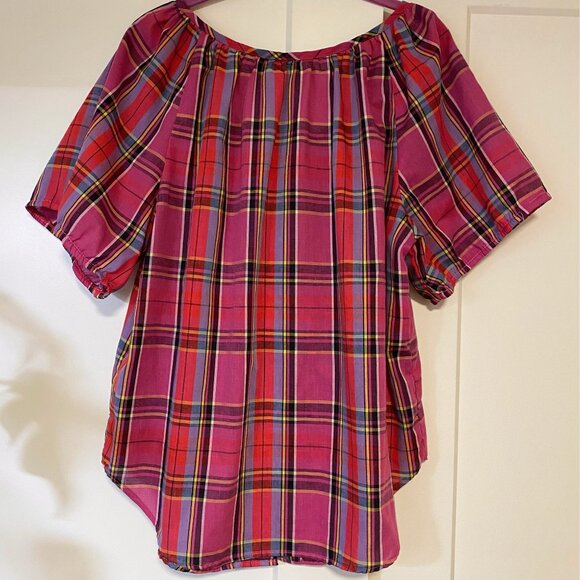 VINTAGE X-pressions Plaid Gathered Peasant Blouse Cottagecore Top Buttons XL - Picture 3 of 5